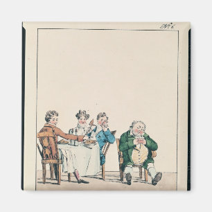 Qui dort dine', caricature of a man sleeping magnet