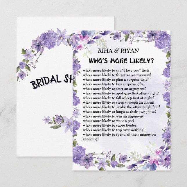 QUI EST PLUS PROBABLE ? CARTE DE JEU mariage (Devant / Derrière)