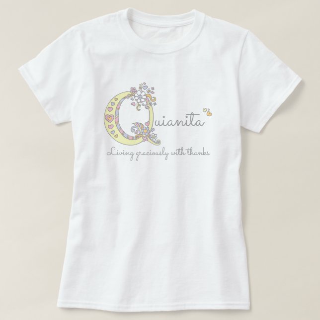 Quiantia girls Q name meaning monogram tee (Design Front)