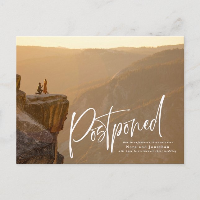 Quick Brush Script Postponement Postcard (Front)