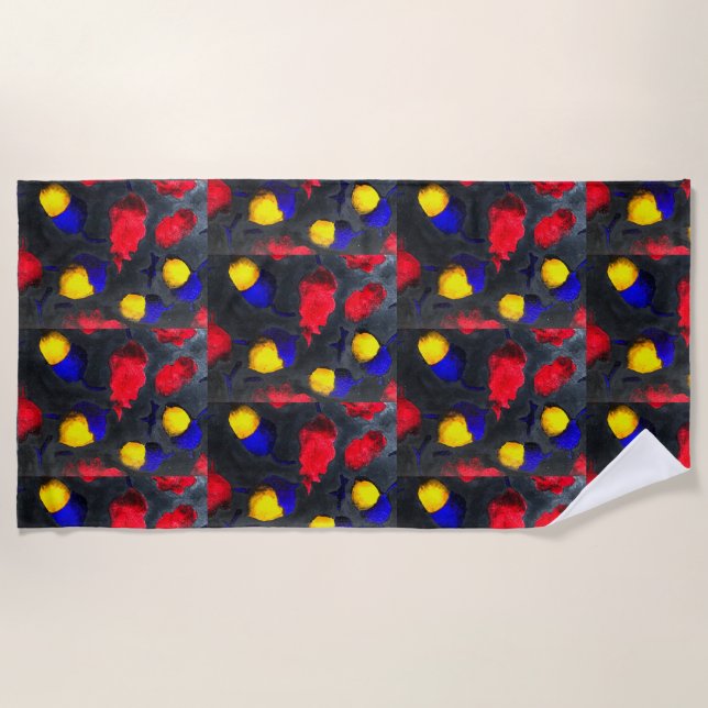 quick drying Zany colourful on black acorn design Beach Towel (Front)