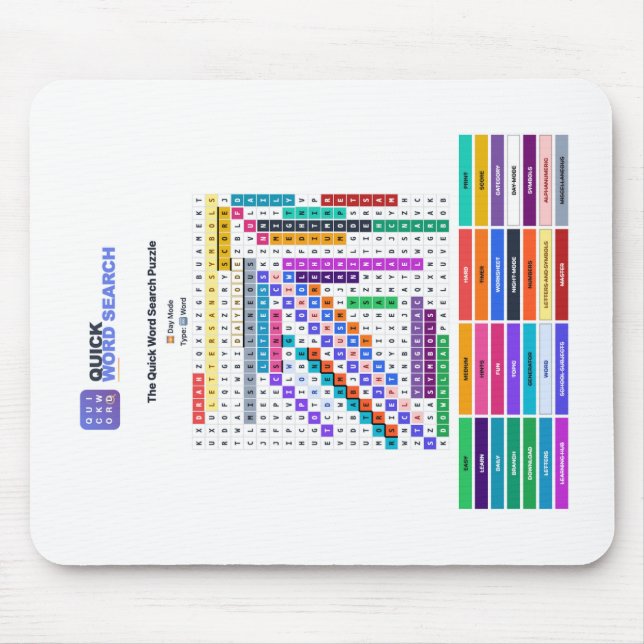 Quick Word Search — Day Mode Mousepad (Front)
