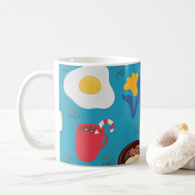 "Quiero Café" Breakfast Pattern Mug (With Donut)