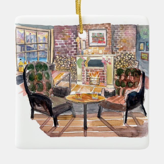 Quiet and cozy Christmas Eve  in New York Pub Ceramic Ornament (Front)