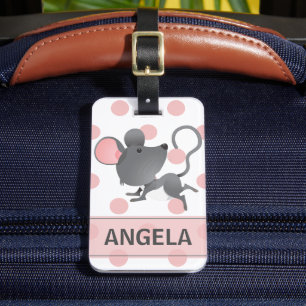 Quiet as a Mouse Cute Polka Dots Personalized Luggage Tag