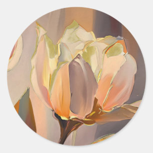 Quiet Bloom – Abstract Tulips In Soft Gold Classic Round Sticker
