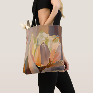 Quiet Bloom – Abstract Tulips In Soft Gold Tote Bag