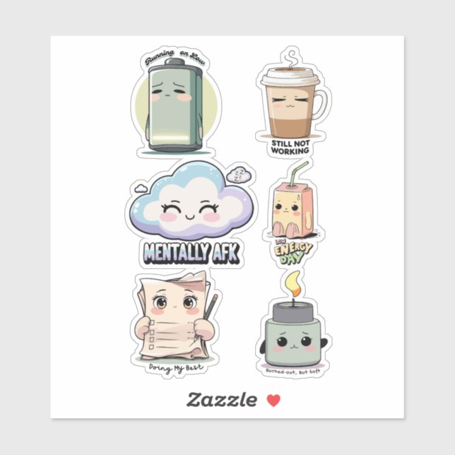 Quiet Burnout Sticker Sheet | Soft Tired Stickers  (Sheet)