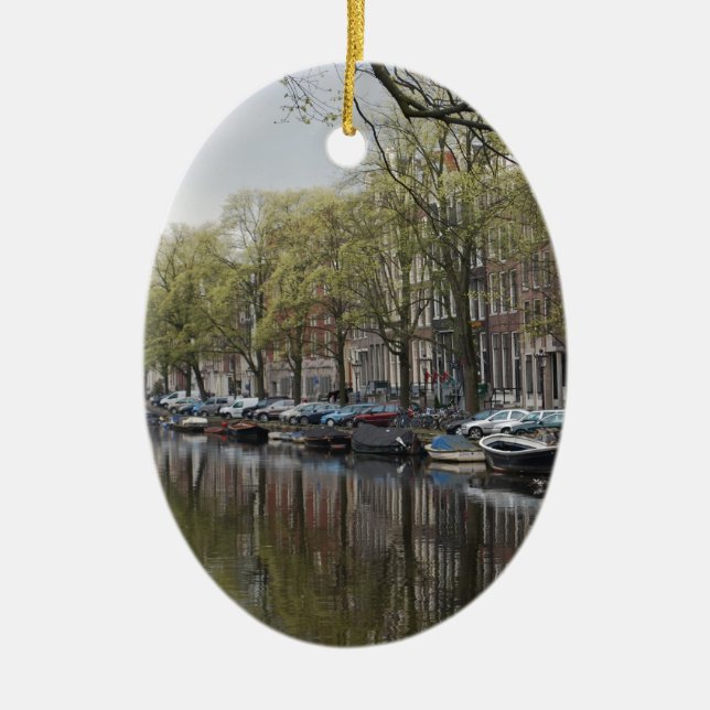 Quiet Canal Scene - Amsterdam, Holland Netherlands Ceramic Ornament (Front)