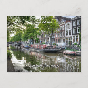 Quiet Canal Scene, Sights of Amsterdam Postcard