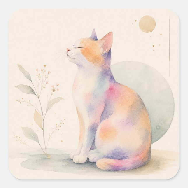 Quiet Cat in Moonlight Square Sticker (Front)