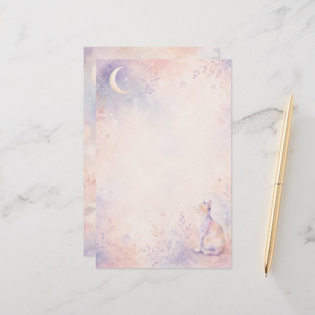 Quiet Cat in Moonlight Stationery (Front/Back In Situ)