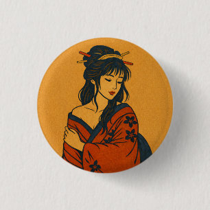 Quiet Elegance – Traditional Japanese Woman Art 1 Inch Round Button