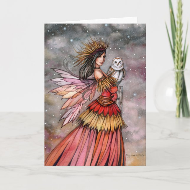 Quiet Ember Fairy and Owl Fantasy Art Card (Front)