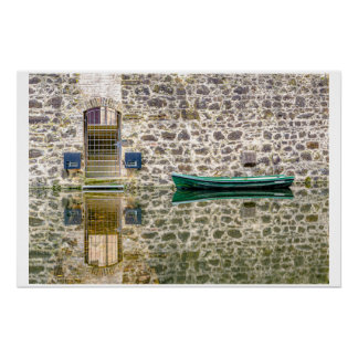 Quiet encounter - boat in front of the old wall poster