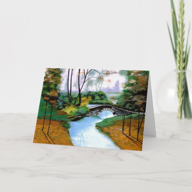 Quiet Foggy Morning by the Stone Bridge Card (Front)