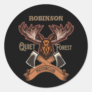 Quiet Forest Motorclub, Cool bike dad personalize Classic Round Sticker