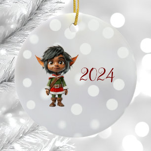 Quiet Girl Christmas Elf Ceramic Ornament