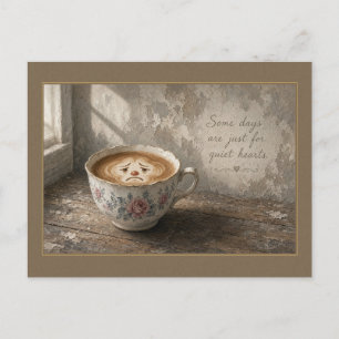 Quiet Hearts Sad Latte Rose Teacup Postcard