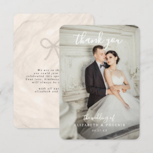 Quiet Luxury Champagne Pearl Bow Wedding Photo  Thank You Card