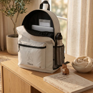 Quiet Luxury Line Art Fox Kids Personalized Name Printed Backpack