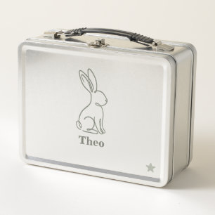 Quiet Luxury Line Art Rabbit Kids Personalized Metal Lunch Box
