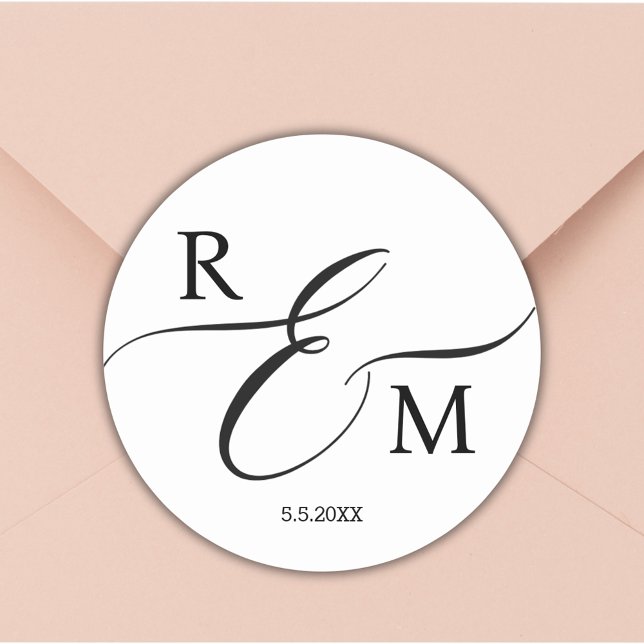 Quiet Luxury Minimalist Monogram Wedding  Classic Round Sticker (Creator Uploaded)