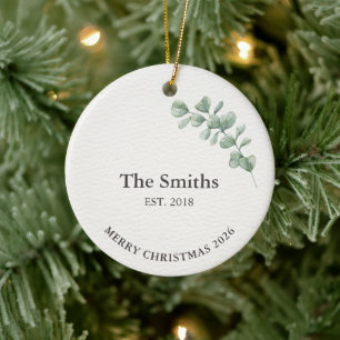 Quiet Luxury Sage Green Personalized Family Name Ceramic Ornament