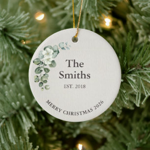 Quiet Luxury Sage Green Personalized Family Name Ceramic Ornament