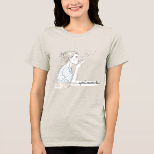 Quiet Moments Coffee Sketch T-Shirt Girl Drinkin Tri-Blend Shirt