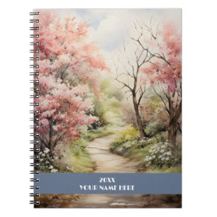 Quiet path through pink forest notebook