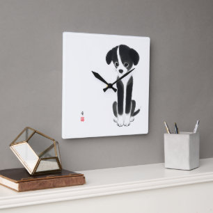 Quiet Paws - Minimalist Ink Puppy Square Wall Clock