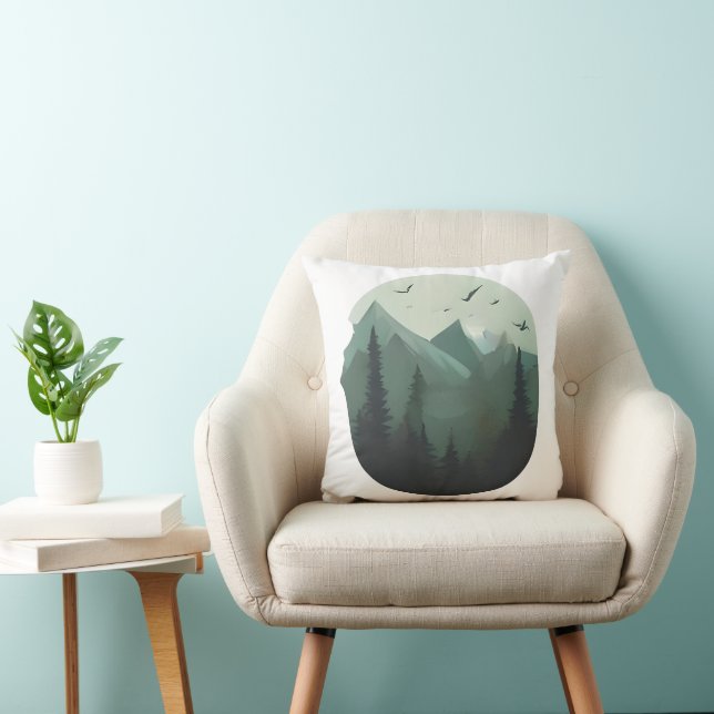 Quiet Peaks: Birds Over a Mountain Landscape Throw Pillow (Chair)
