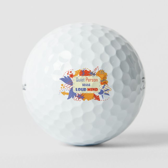 Quiet Person With Loud Mind blue yellow Golf Balls (Front)