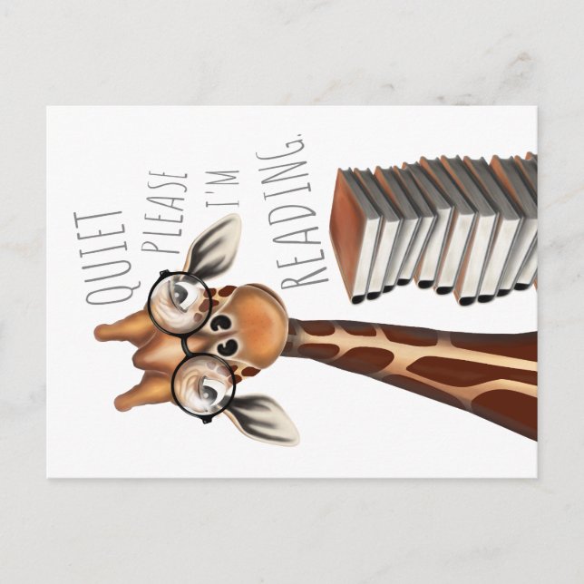 Quiet Please I'm Reading - Giraffe Postcard (Front)