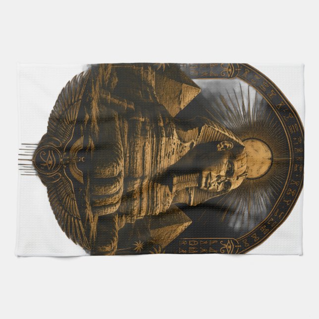 Quiet Power | Great Sphinx Egypt Design Kitchen Towel (Horizontal)