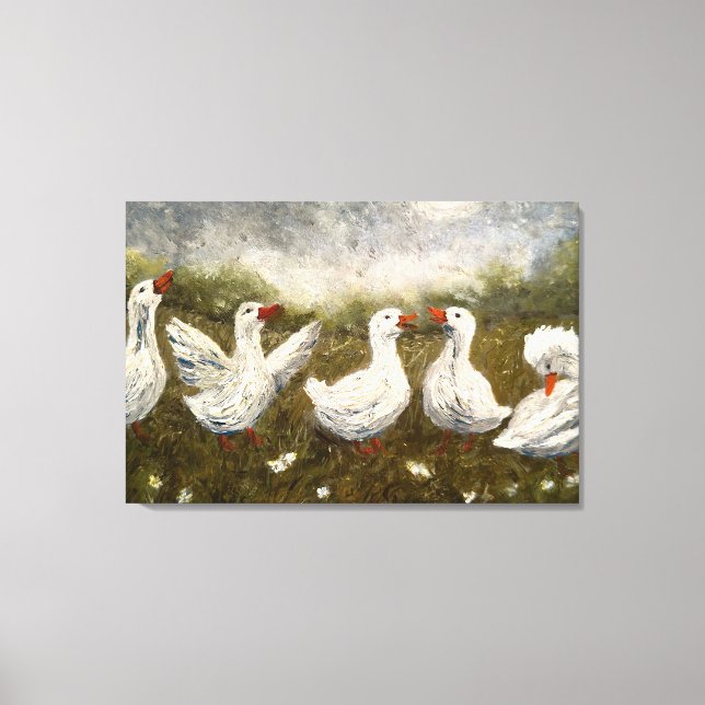 Quiet Quack: White Duck Starry Night Goose Canvas Print (Front)