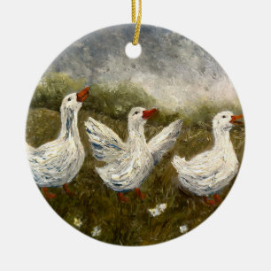 Quiet Quack: White Duck Starry Night Goose Ceramic Ornament