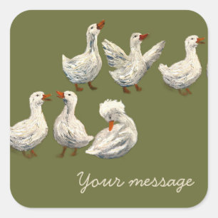Quiet Quack: White Duck Starry Night Goose Square Sticker