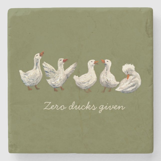 Quiet Quack: White Duck Starry Night Goose Stone Coaster (Front)