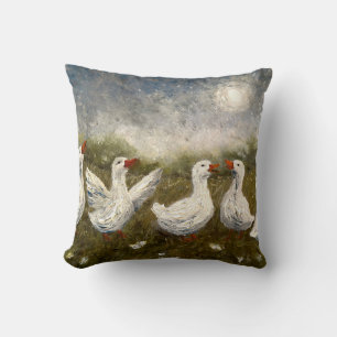 Quiet Quack: White Duck Starry Night Goose Throw Pillow