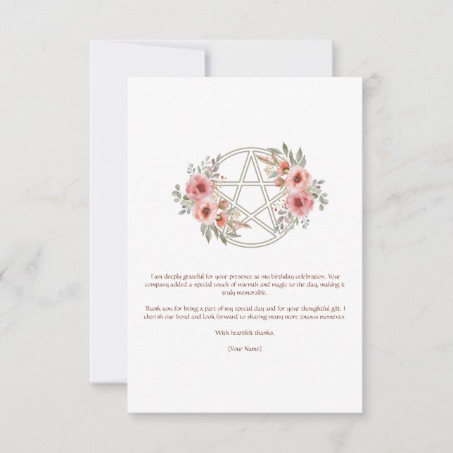 Quiet Sage Floral Pentacle Birthday Thank You Card (Front)