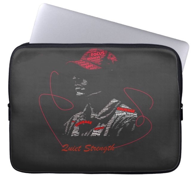 Quiet Strength Hooded Typography Laptop Sleeve (Front)