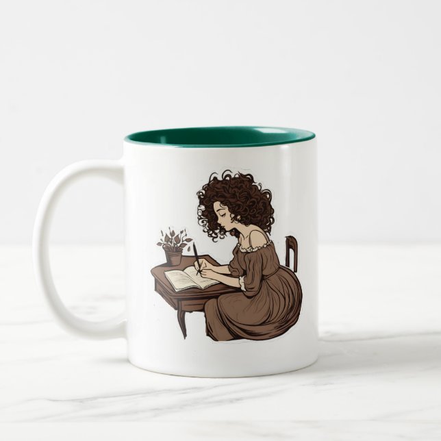 Quill & Curls : Un Moment De Journalisation Mug (Gauche)