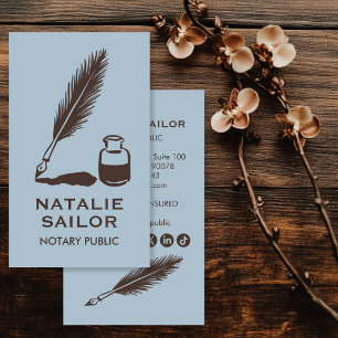 Quill Feather Ink Pen Logo Notary Public CUSTOM Business Card