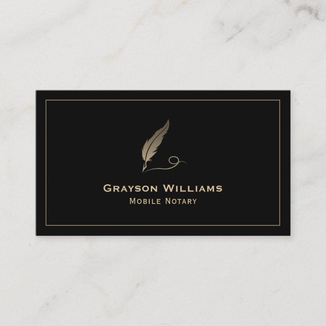 Quill Mobile Notary Black Gold QR Code  Business Card (Front)