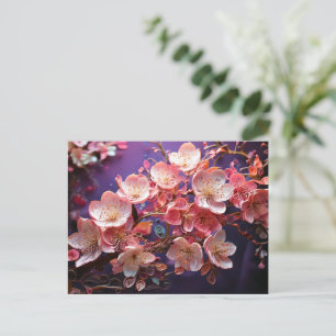Quilled Cherry Blossom Art Postcard - Purple