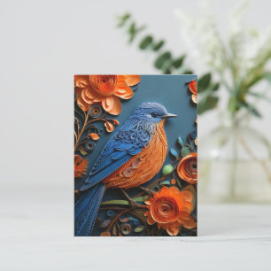 Quilled Eastern Bluebird with Orange Blossoms Postcard