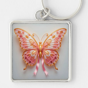 Quilled Paper Butterfly With Pink and Golden Detai Keychain