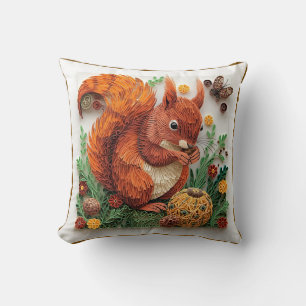 Quilling Effect Red Squirrel in Autumn Throw Pillow